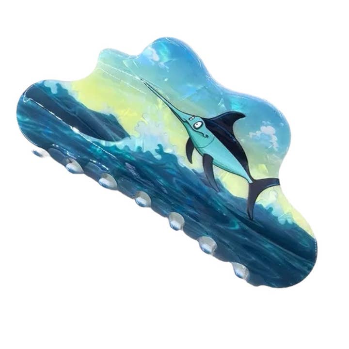 Blue Swordfish Acrylic Hair Clip L4996 for wholesale on Faire1