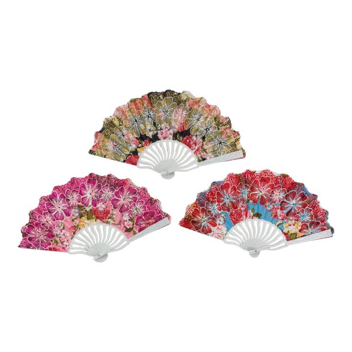 ASSORTED Glitter Flower Hand Held Folding Fan FN0449 (12PC) for wholesale on Faire2