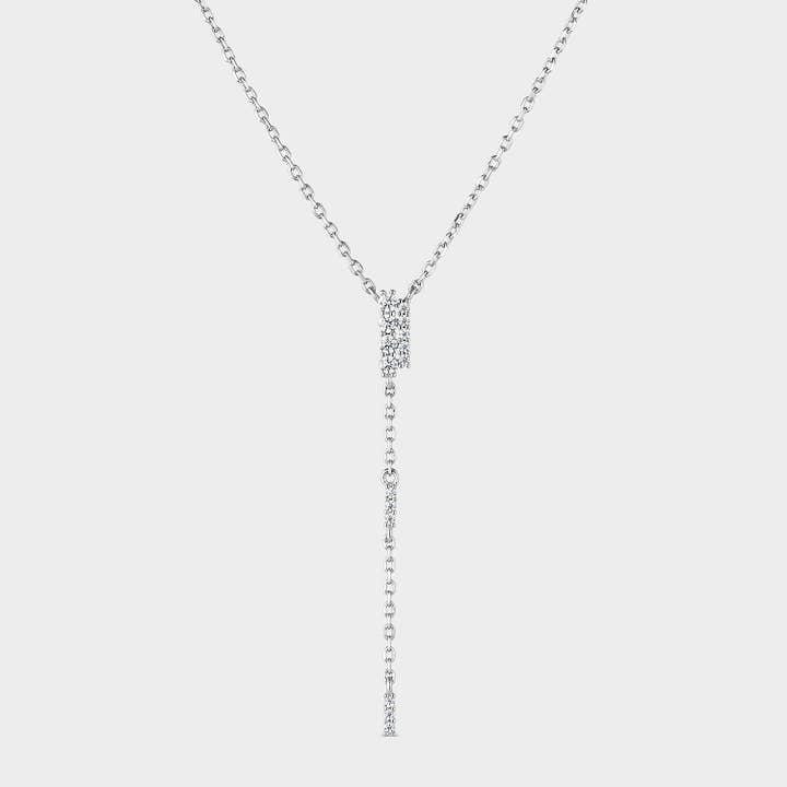 Colar em prata com corrente de elos redondos pequena com pendente de corrente e zircões brancos por atacado de Itemporality