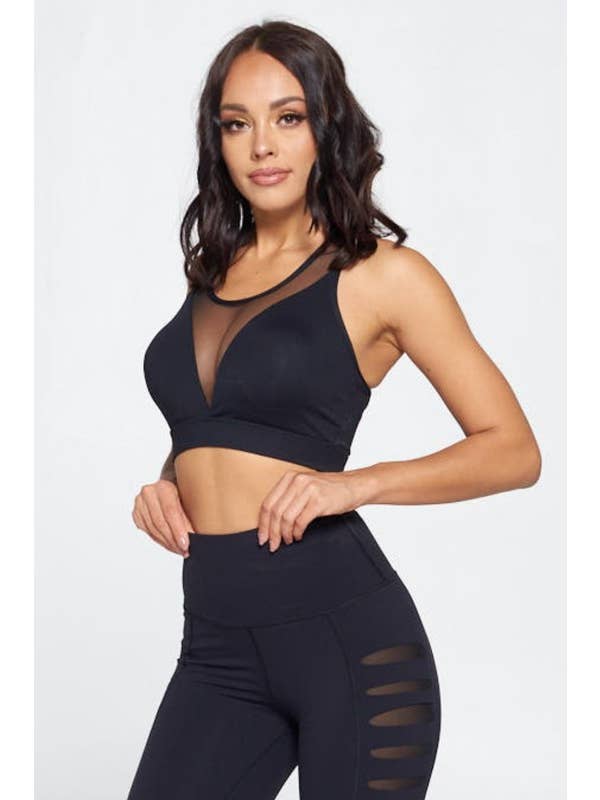 Yira - Venta al por mayor Sujetador deportivo - Mujer - Top de sujetador con espalda de tiras y cuello en V de malla3