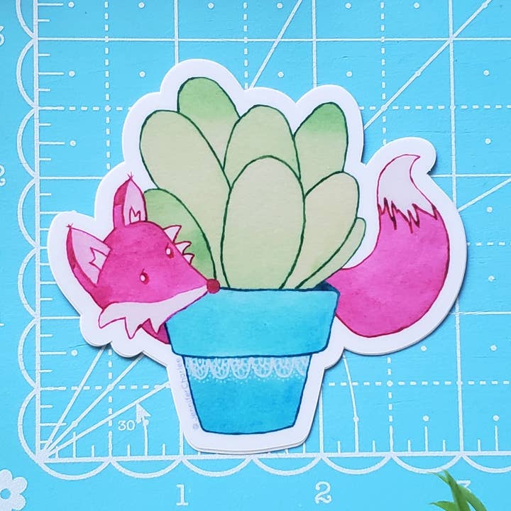 Autocollant en vinyle mat découpé à la forme de renard rose pour la vente par Fairytale Fox Designs