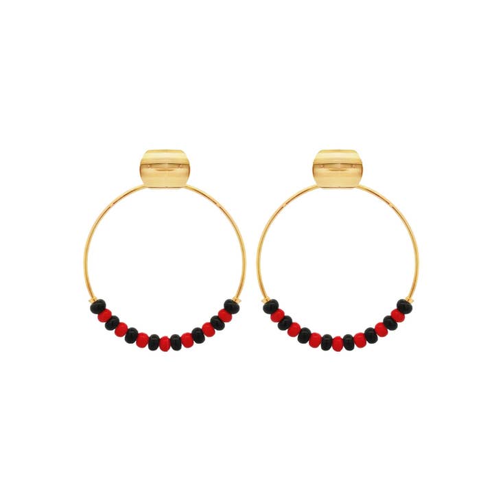 MIA Jewelry - Wholesale Hoop Earrings - Red & Black Bead Push Back Hoops (K363A)