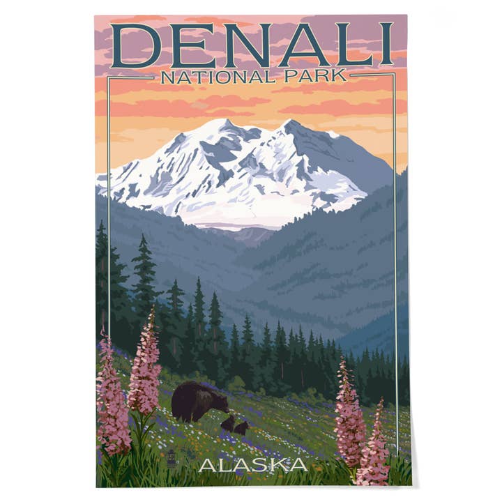 GICLEE PRINT Denali National Park, Alaska Bear &Flowers for wholesale by Lantern Press