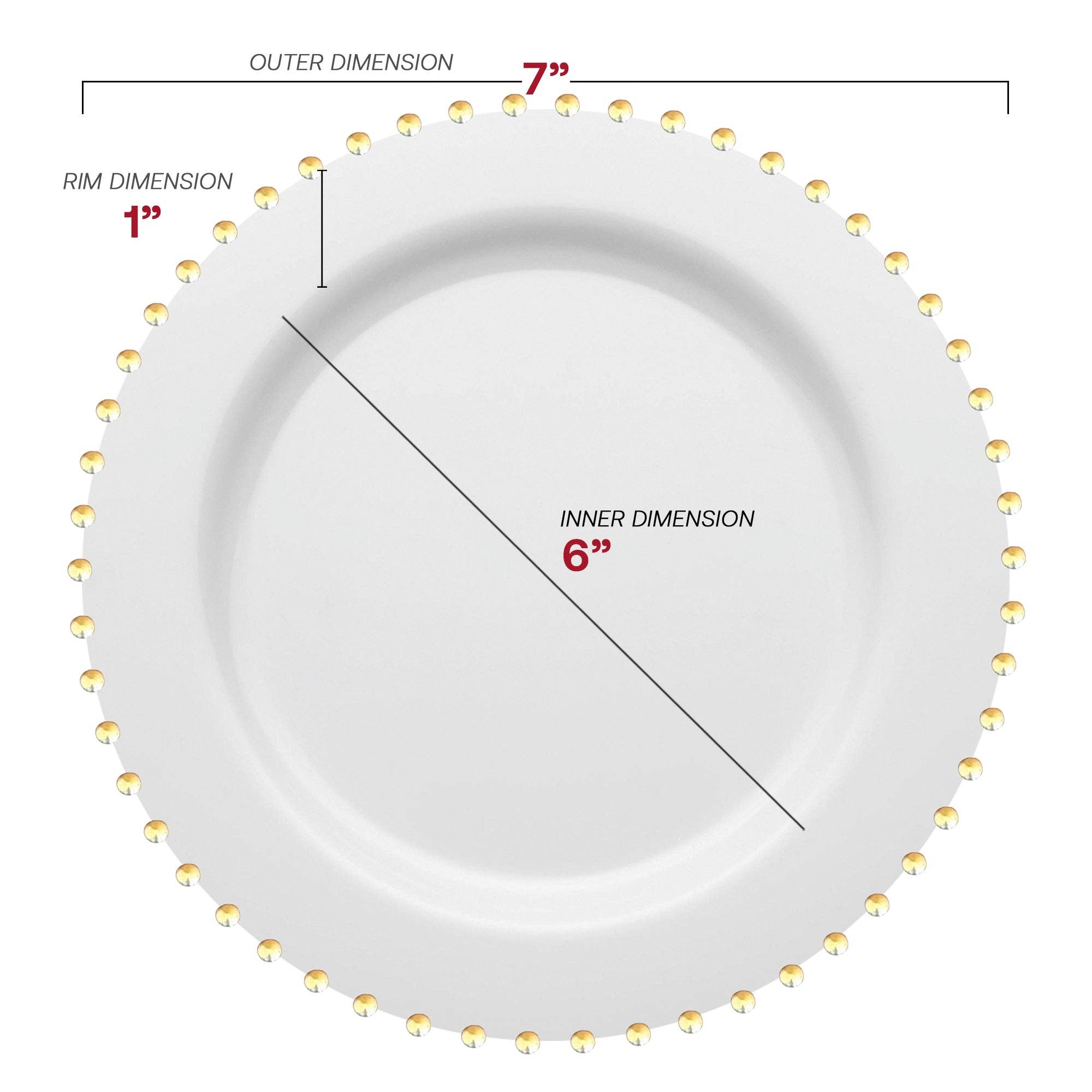Smarty had a Party - Vendita all'ingrosso Piatti da insalata - Piatti da insalata in plastica bianchi con bordo dorato e perla da 7" - 10 pz2