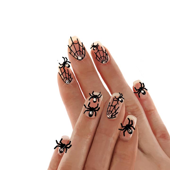 Night Crawling Spider & Web Glitter Nail Stickers for wholesale by Neva Nude