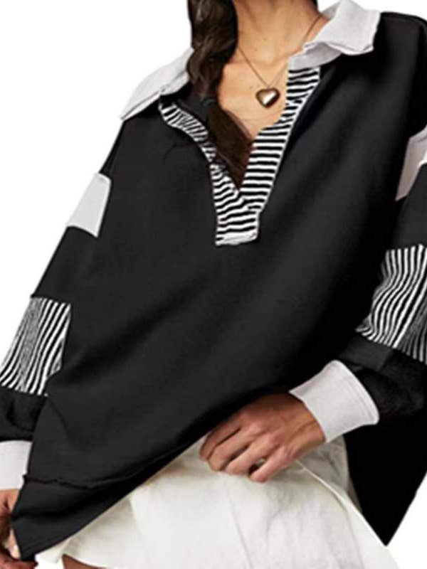 french terry knit color-block collared tunic top for wholesale by Fashion Combination