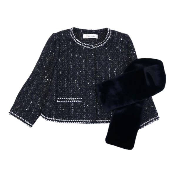 A30 12305 Tweed Jacket and Fur Scarf (3 Colors) for wholesale by Doe a Dear