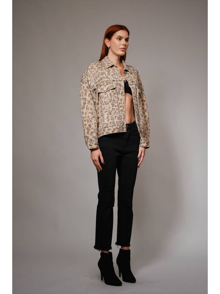 91559J - Studded Leopard Denim Jacket for wholesale on Faire5
