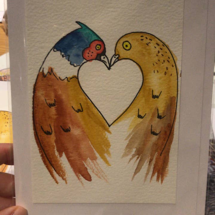 CatRogersArt – wholesale Love card – Handpainted Pheasant cards, 5x7" biofilm wrap1