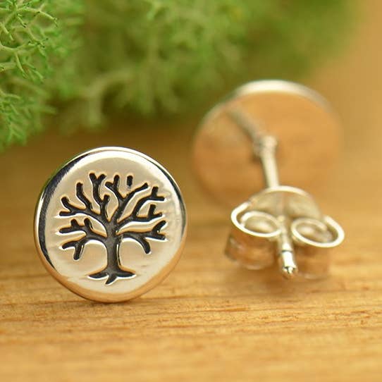 Sterling zilveren oorknopjes - Geëtste levensboom 8x8mm voor wholesale door Nina Designs