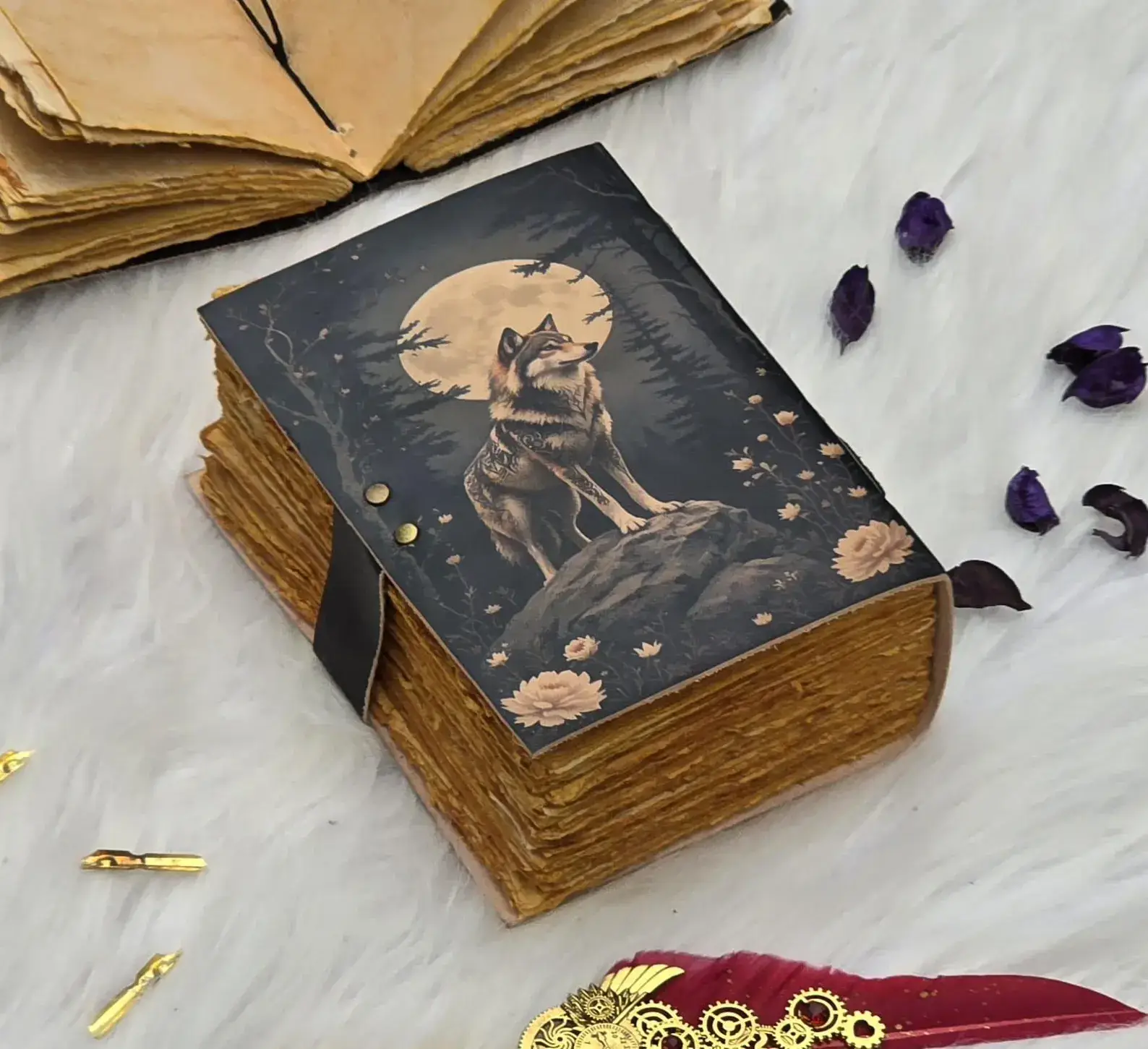 MNM HANDICRAFTS - Wholesale Journal/Diary - Lunar Wolf & Moon Grimoire Blank Spell Book of shadows 5