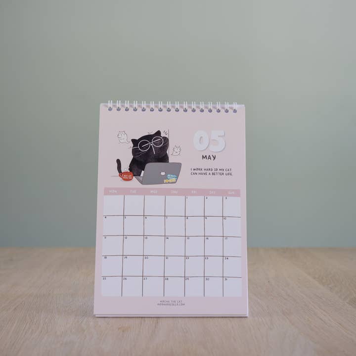 Moonaries illo - Wholesale Calendar - Cute Black Cat Desk Calendar 2026 - A5 portrait5