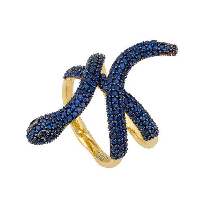 Latelita - Wholesale Cocktail/gelegenheidsring - Serpentina Snake cocktailring gouden saffier CZ