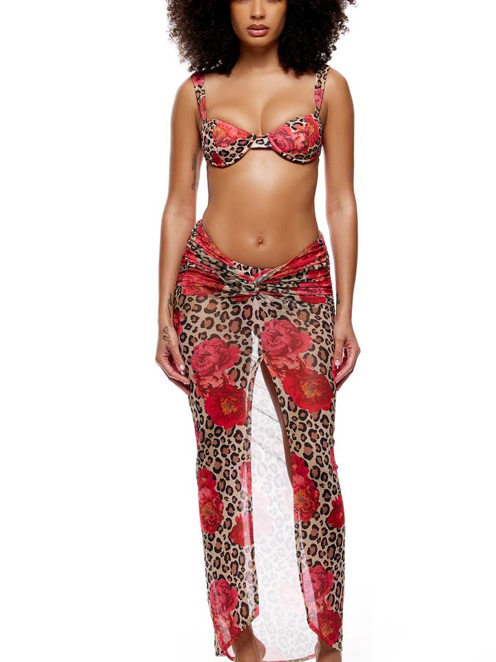 Calabria Mesh Pool Maxi Skirt - Cheetah Coral for wholesale on Faire