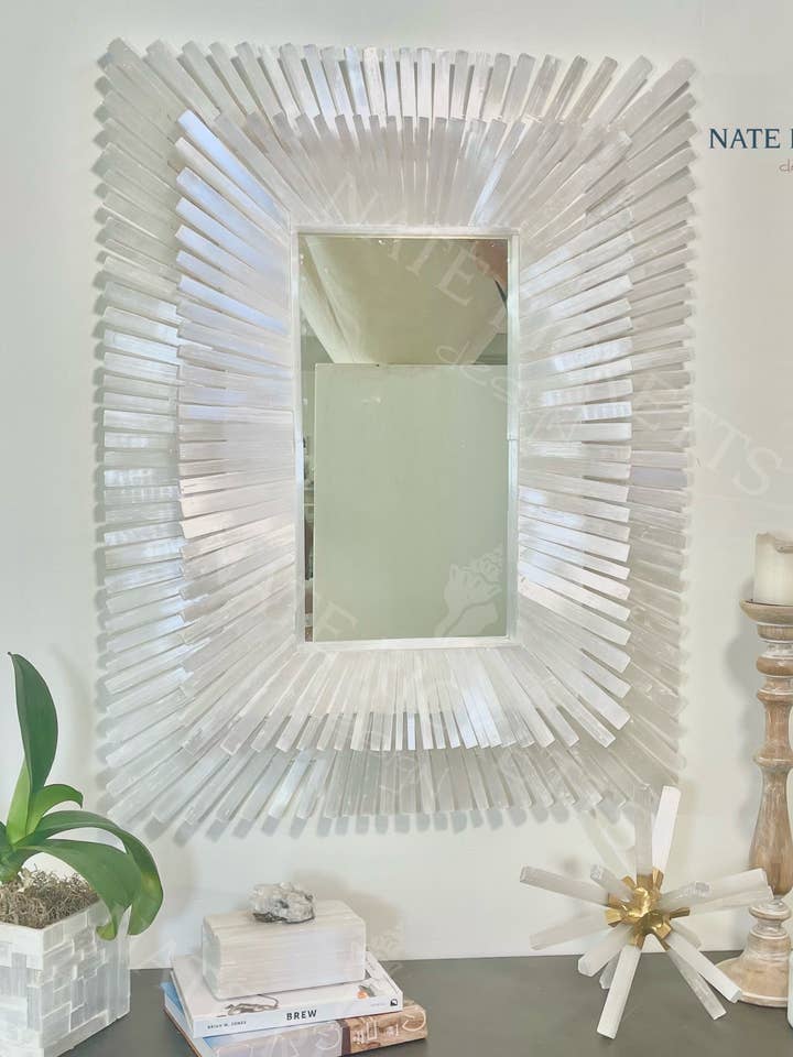 Rectangular Selenite Crystal Starburst Mirror for wholesale by Nate Ricketts Design