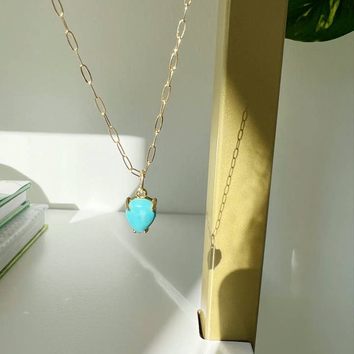 True by Kristy Jewelry - Wholesale Pendant/Charm Necklace - Carolina Turquoise Paperclip Necklace Gold Filled4