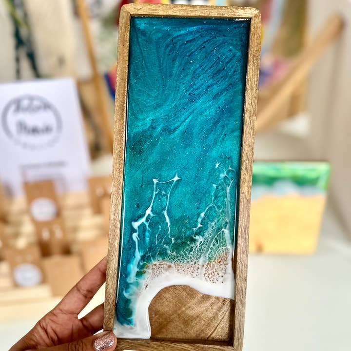 Prescription Resin - Wholesale Decorative Tray - MANGO WOOD RESIN SEASCAPE OCEAN ART TRAY | SERVING PLATTER