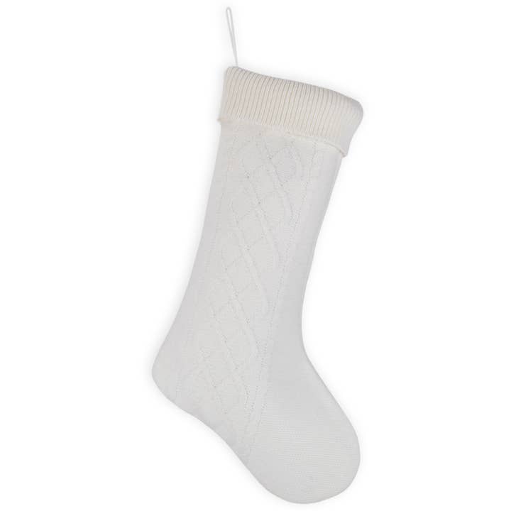 Cable Knit Stocking with Ribbed Cuff - White for wholesale by EAST AVENUE