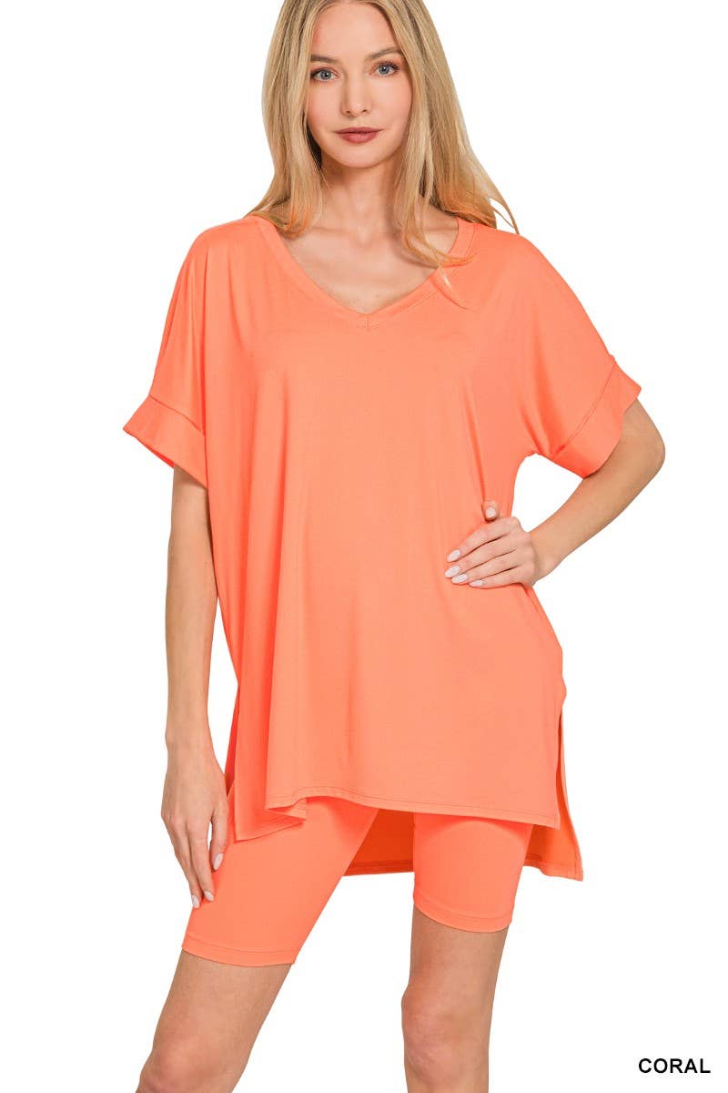 Vanilla Monkey – wholesale Top & short set (NOT loungewear) – Women’s – Brushed Dty Microfiber V-neck Top And Biker Shorts26