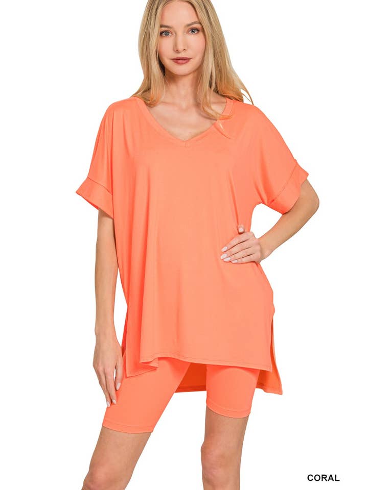 Vanilla Monkey – wholesale Top & short set (NOT loungewear) – Women’s – Brushed Dty Microfiber V-neck Top And Biker Shorts26