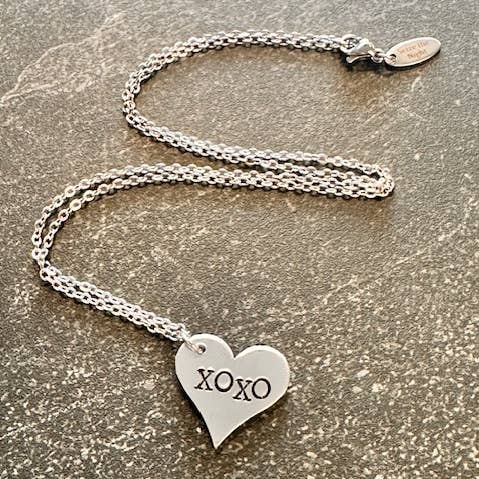 XOXO Hand Stamped Metal Heart Necklace for wholesale by Seize The Night Designs