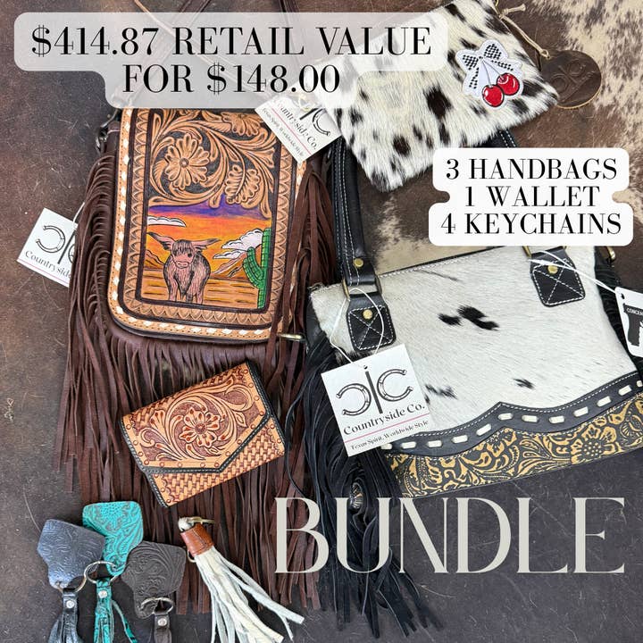 BUNDLE $414.87 Value for wholesale by Texas Western Cowhide Bags and More