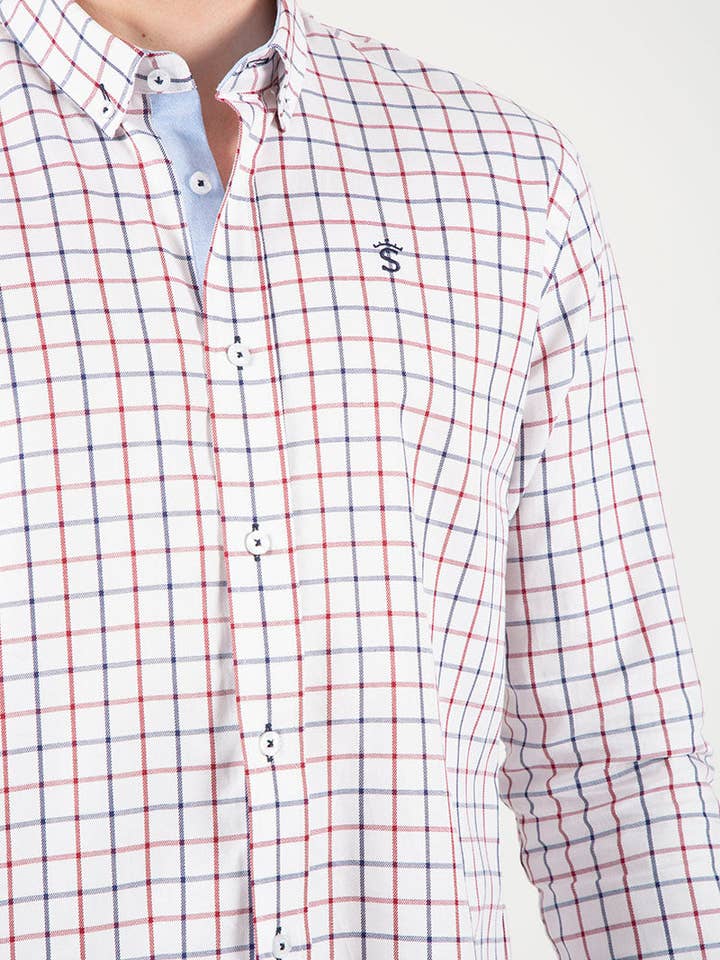 Solera – Camisa de botões - Homem por atacado – Camisa xadrez vermelha Viyela azul marinho