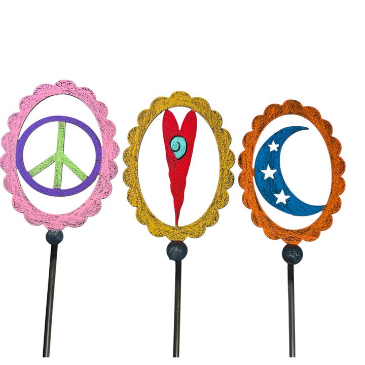 Whimsies - Vente Piquets de jardin/pelouse - Tuteur de plante Lune Piquet de jardin Signe de paix Tuteur de jardin Cœur piquet de pelouse3