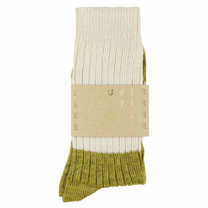 ESCUYER - Wholesale Socks - Men's - Melange Block Socks Ecru / Green Moss