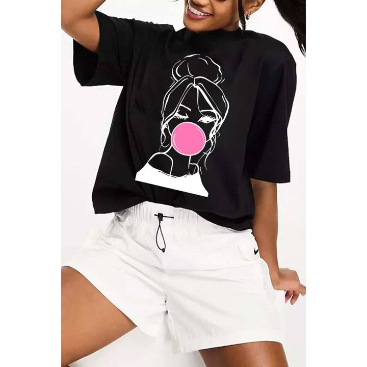 Nobrand – Großhandel T-Shirt mit Siebdruck – Damen – BUBBLE FACE GRAFIK-T-SHIRT FÜR DAMEN
