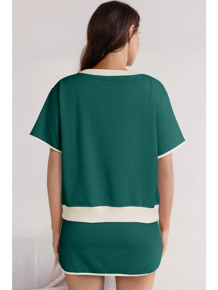 LA Society - Wholesale Top & Skirt Set - Women's - Colorblock Edge Drop Shoulder T Shirt and Skirt Set