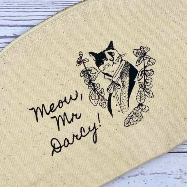 GiftSmith – wholesale Pouch – Women’s – Meow, Mr Darcy! Fairtrade & Organic Cotton Zip Pouch1