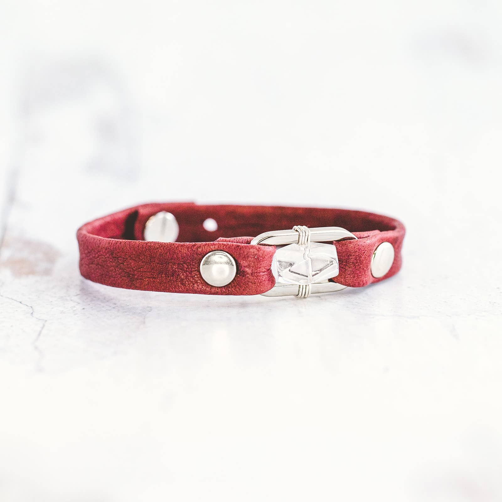 Giving Bracelets - Wholesale Bangle Bracelet - Desert Rose Leather Bracelet - Silver - Clear Quartz3