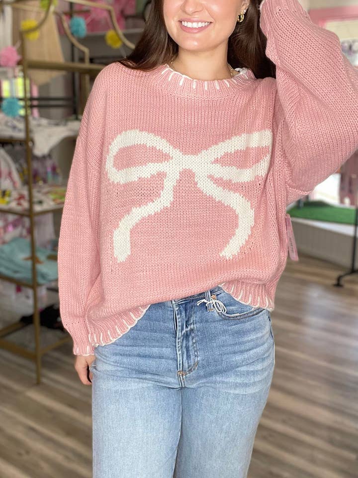 Little Trendy - Wholesale Knit Sweater - Women's - Valentine‘s day sweet Bow jacquard sweater