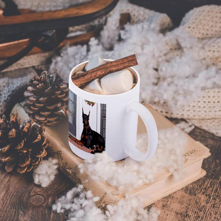 3dRose - Wholesale Coffee Mug - 3dRose, A Doberman Pinscher dog in front of house - US05 ZMU0311 - Zandria Muench Beraldo, Mug11