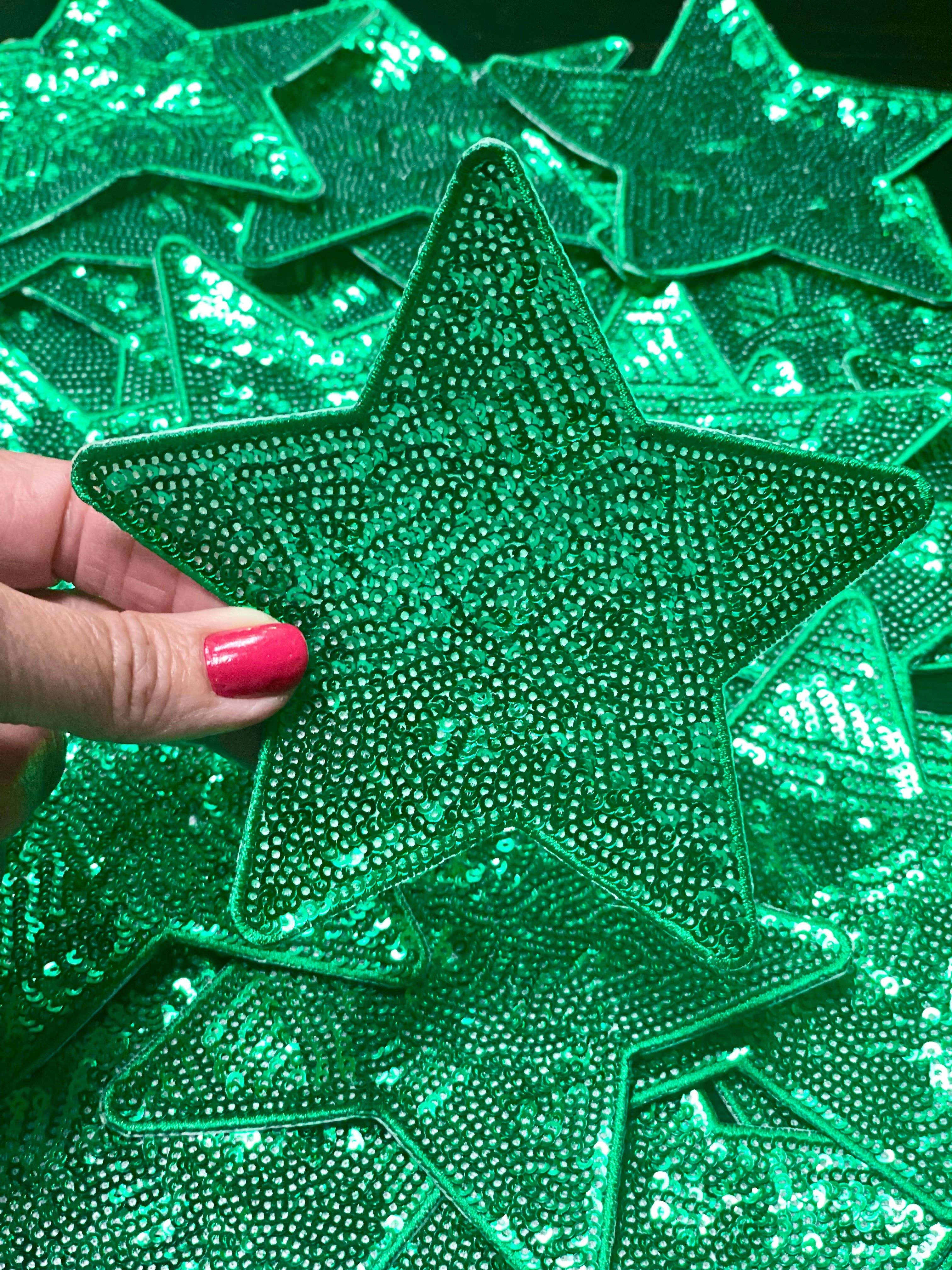 sequinandstiches - Venta al por mayor Parches - Parche con forma de estrella con lentejuelas, verde Kelly, 5 pulgadas, parche termoadhesivo, bricolaje, parche para sombrero de camionero, parche preppy, parche para sombrero, estrella de lentejuelas1