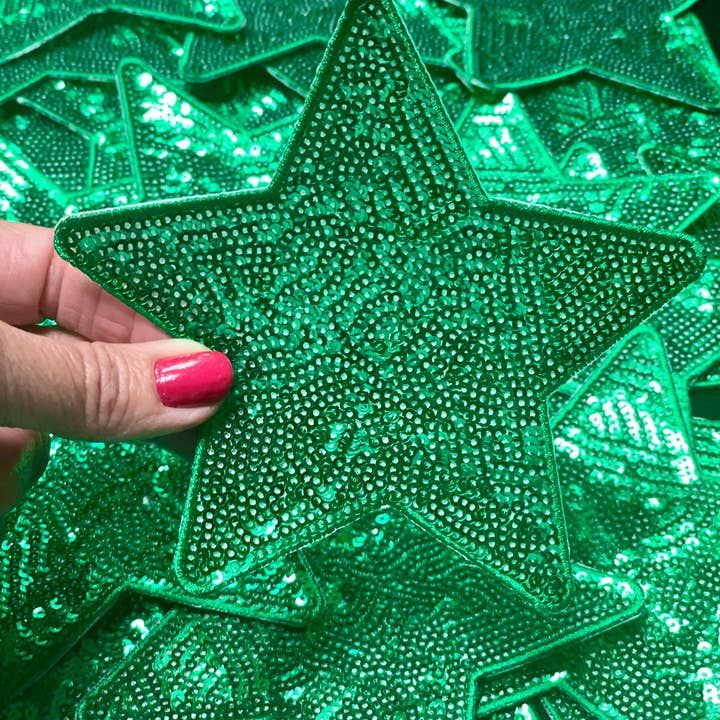 sequinandstiches – wholesale Patch – Star Patch, Sequin Star Patch, Kelly Green 5",Iron on Patch, DIY, Trucker Hat Patch, Preppy Patch, Patch for Hat, Sequin Star1