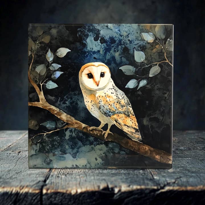 Peeping Tom's Cottage - Wholesale Art Print - Elegant Barn Owl Porcelain Tile Art - Serene Wildlife Decor for Your Home
