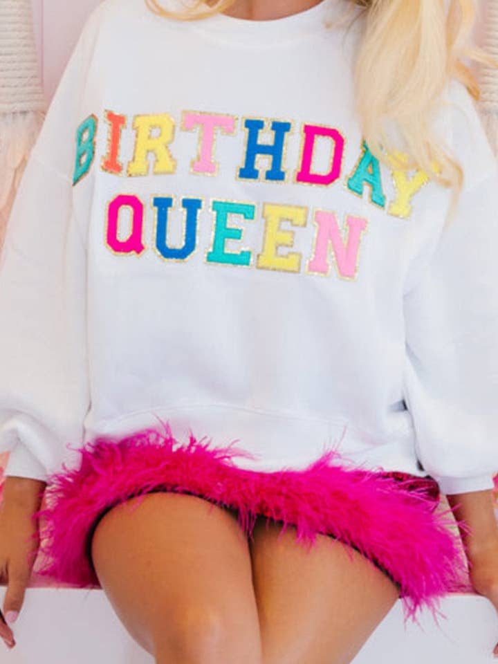 Bianco Felpa Birthday Queen con maniche a palloncino in vendita all'ingrosso su Faire