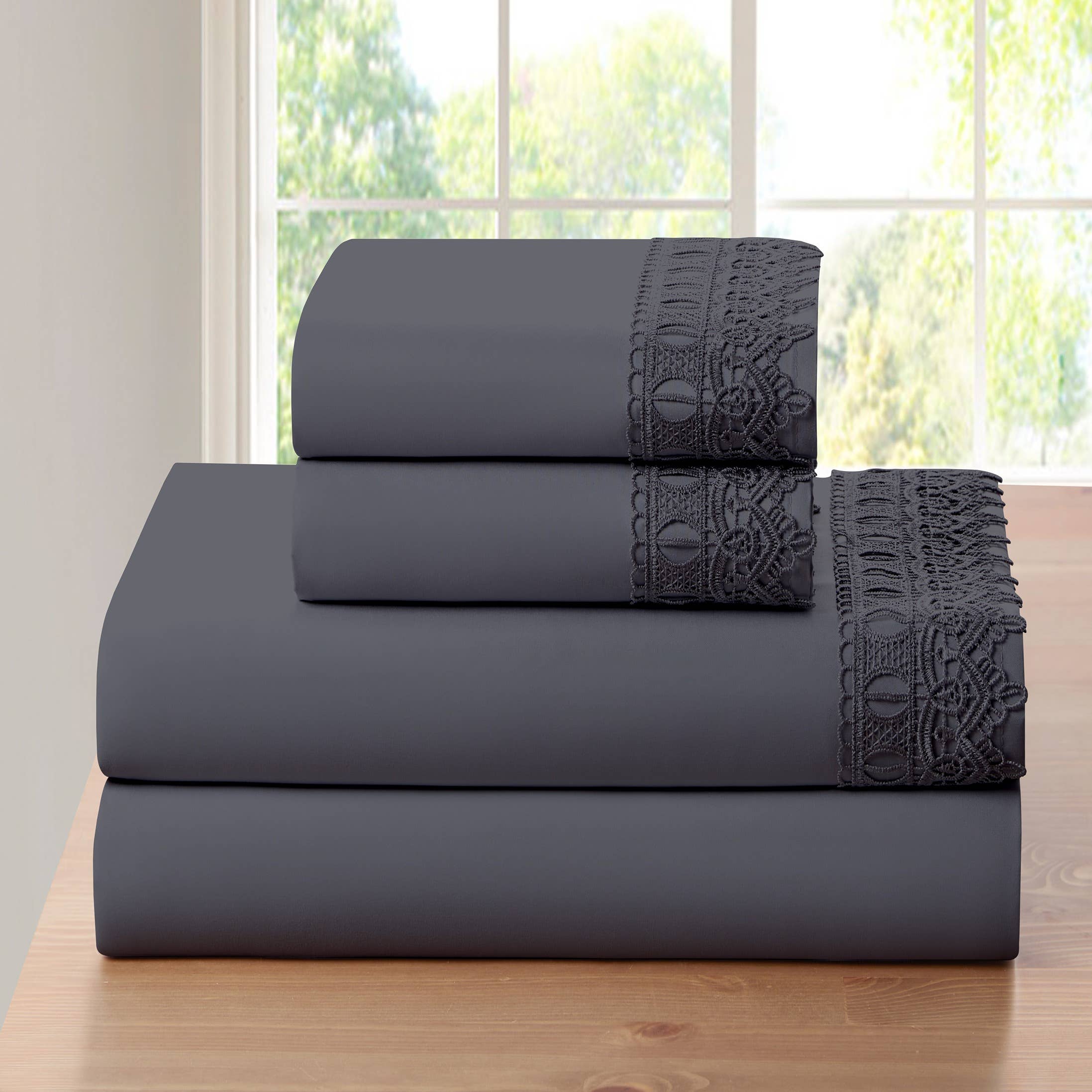 Bed Bath Fashions – wholesale Sheet set – Bamboo Lace Crochet Embroidery 4 Piece Sheet Set6