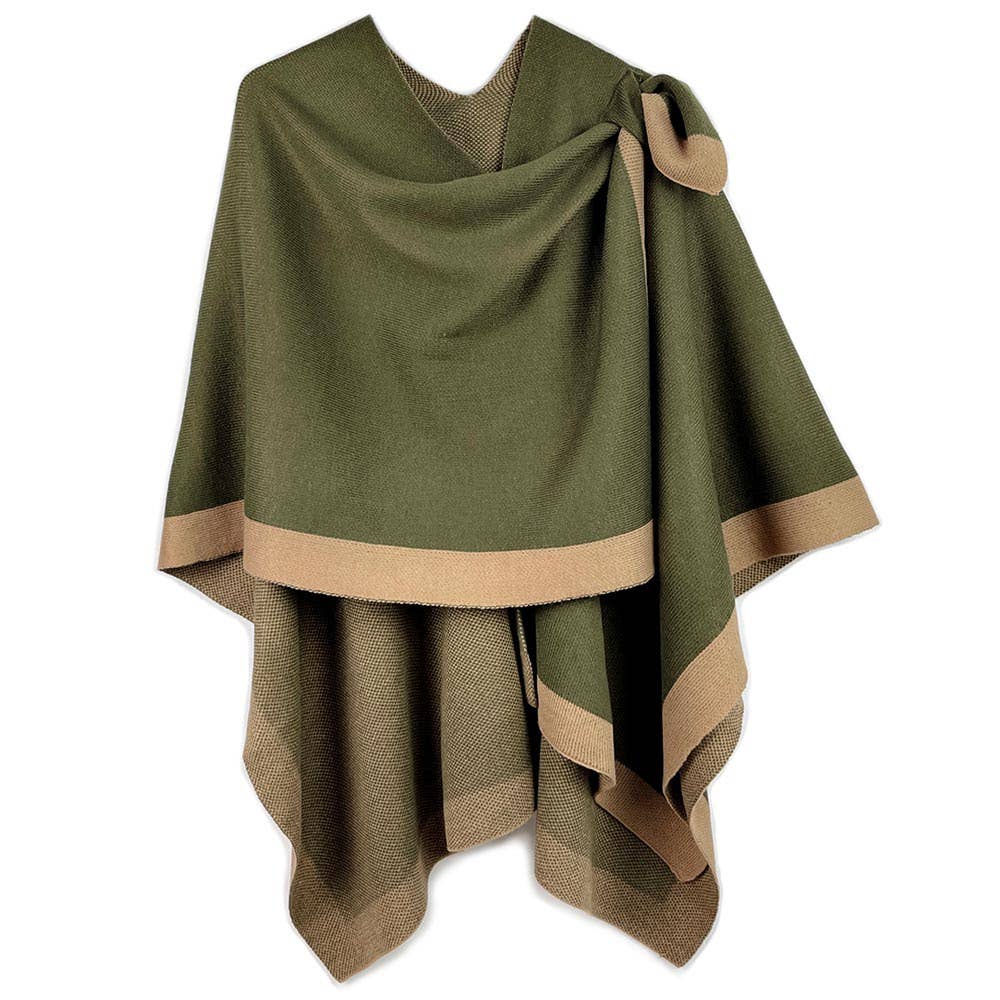 Sensibling Corp. - Wholesale Poncho - Women's - Bordered Ruana Poncho With Shoulder Strap1