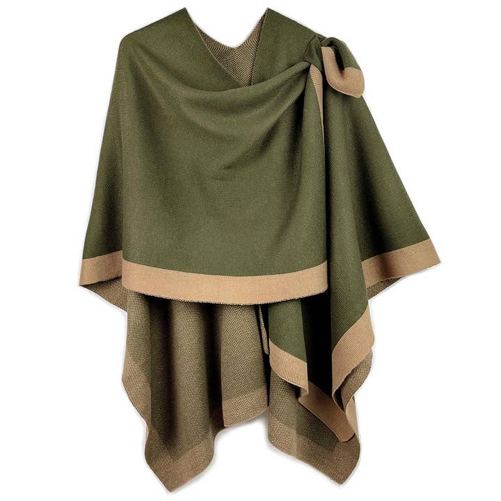 Sensibling Corp. - Wholesale Poncho - Women's - Bordered Ruana Poncho With Shoulder Strap1