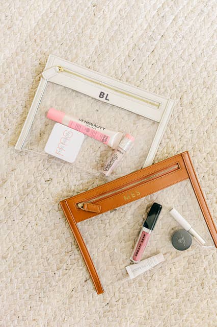 HOPE & JOY - Wholesale Pouch - Women's - Camel Clear Leather Pouch - Vegan Leather - Customize