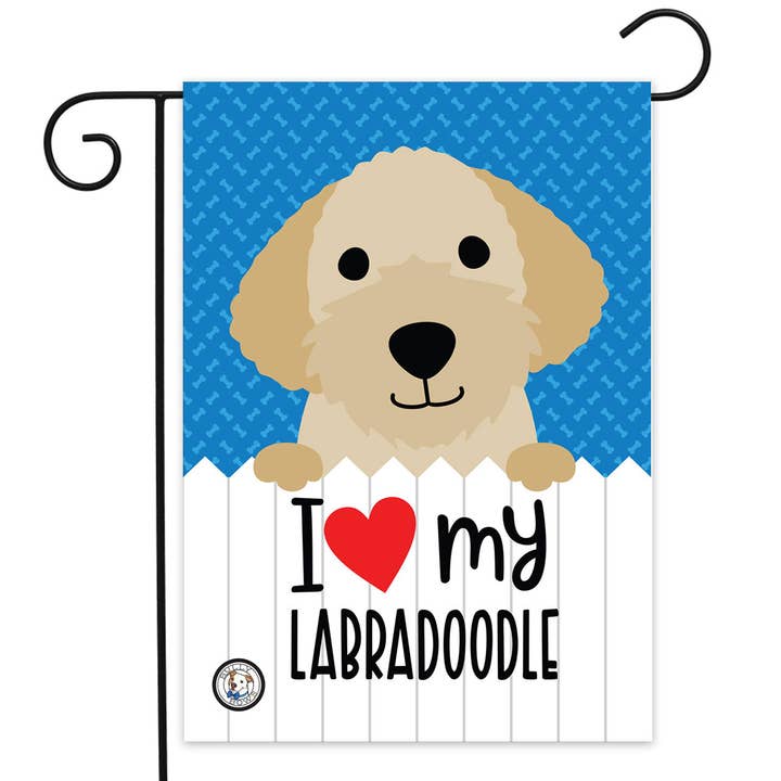 I Love My Labradoodle Garden Flag for wholesale by Bully Bows