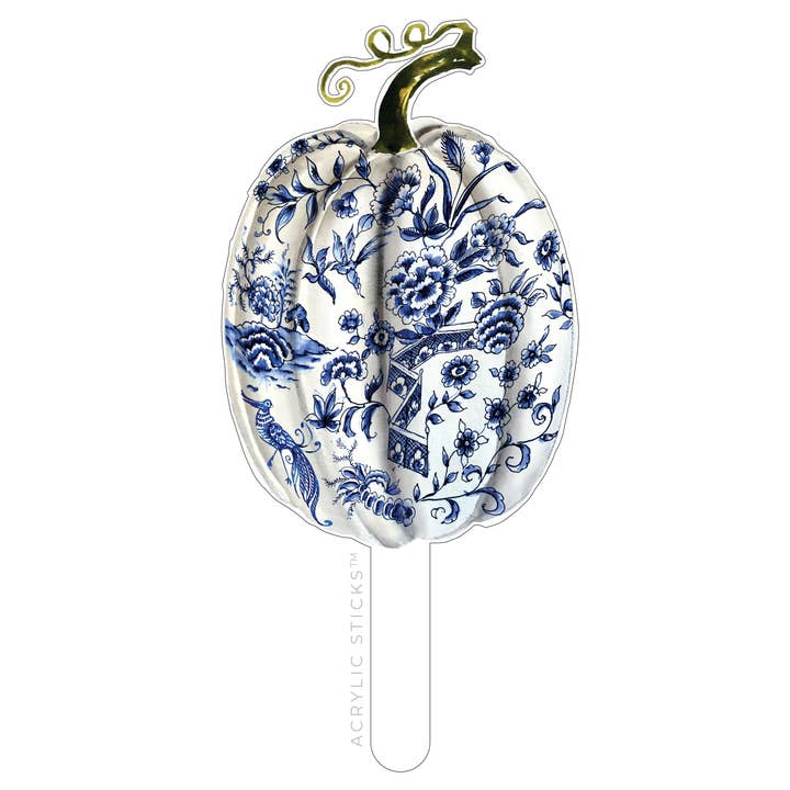 BLUE & WHITE WILLOW GOURD ACRYLIC CAKE TOPPER for wholesale by XO ACRYLICS | ACRYLIC STICKS