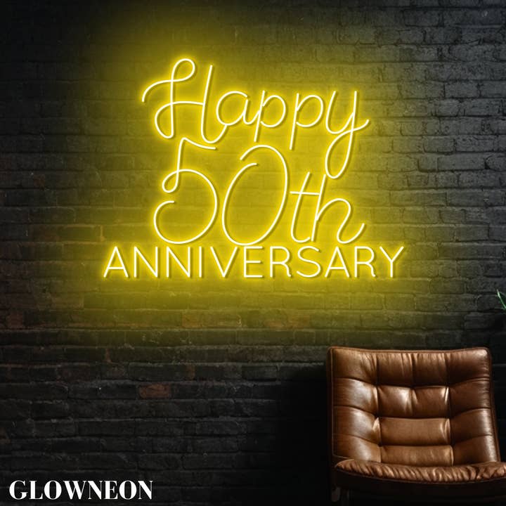 Glow Neon - Wholesale Neon Sign - Happy 50th Anniversary Neon Sign, Wedding Anniversary Decor