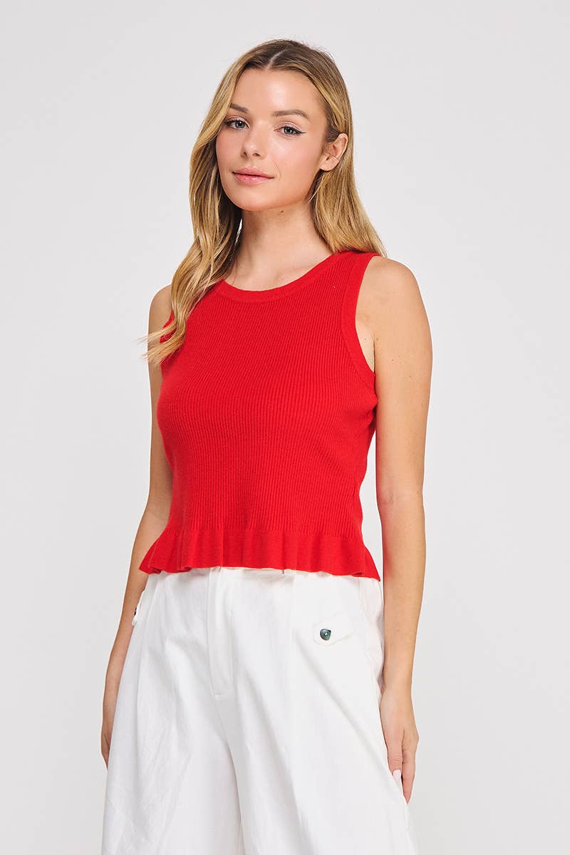 Allie Rose - Vente Haut en maille – femme - débardeur à basque en maille côtelée douce12