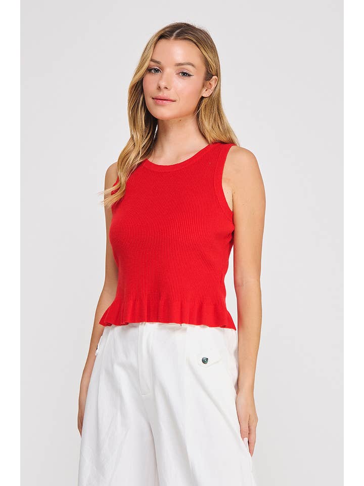 Allie Rose - Vente Haut en maille – femme - débardeur à basque en maille côtelée douce12