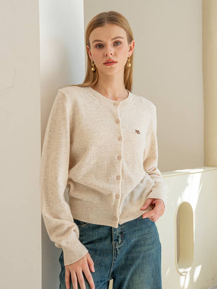 ROSIE POSIE - Vente Cardigan – femme - RP2175 - Cardigan Beige 100% Laine avec Motif Écureuil10