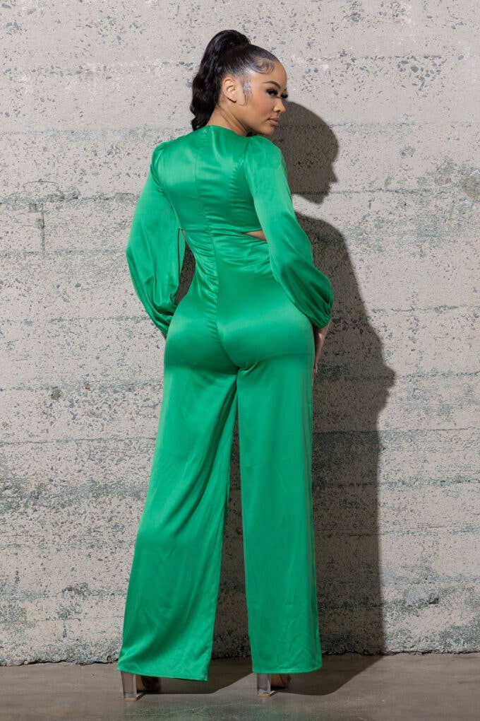 Melrose with Love - Wholesale Jumpsuit - Women's - STRETCHY SATIN JUMPSUIT WITH LONG PUFFY SLEEVES6